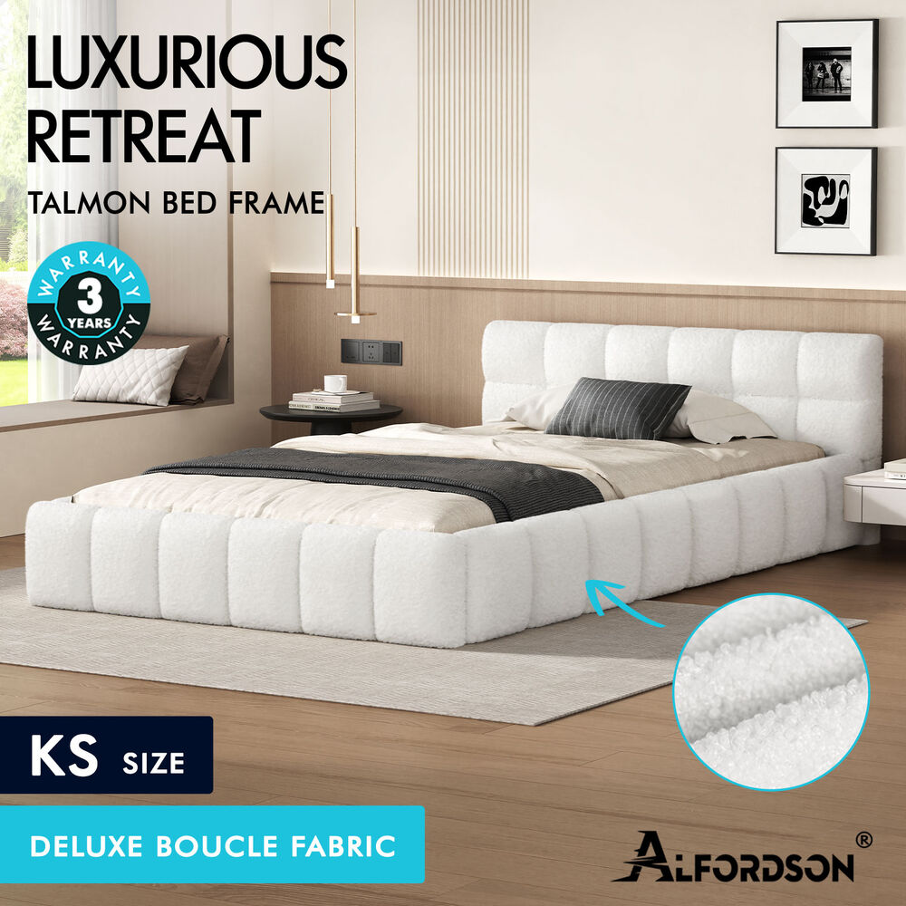 ALFORDSON Bed Frame Queen Double King Single Size Tufted Headboard Boucle Velvet - Picture 38 of 91