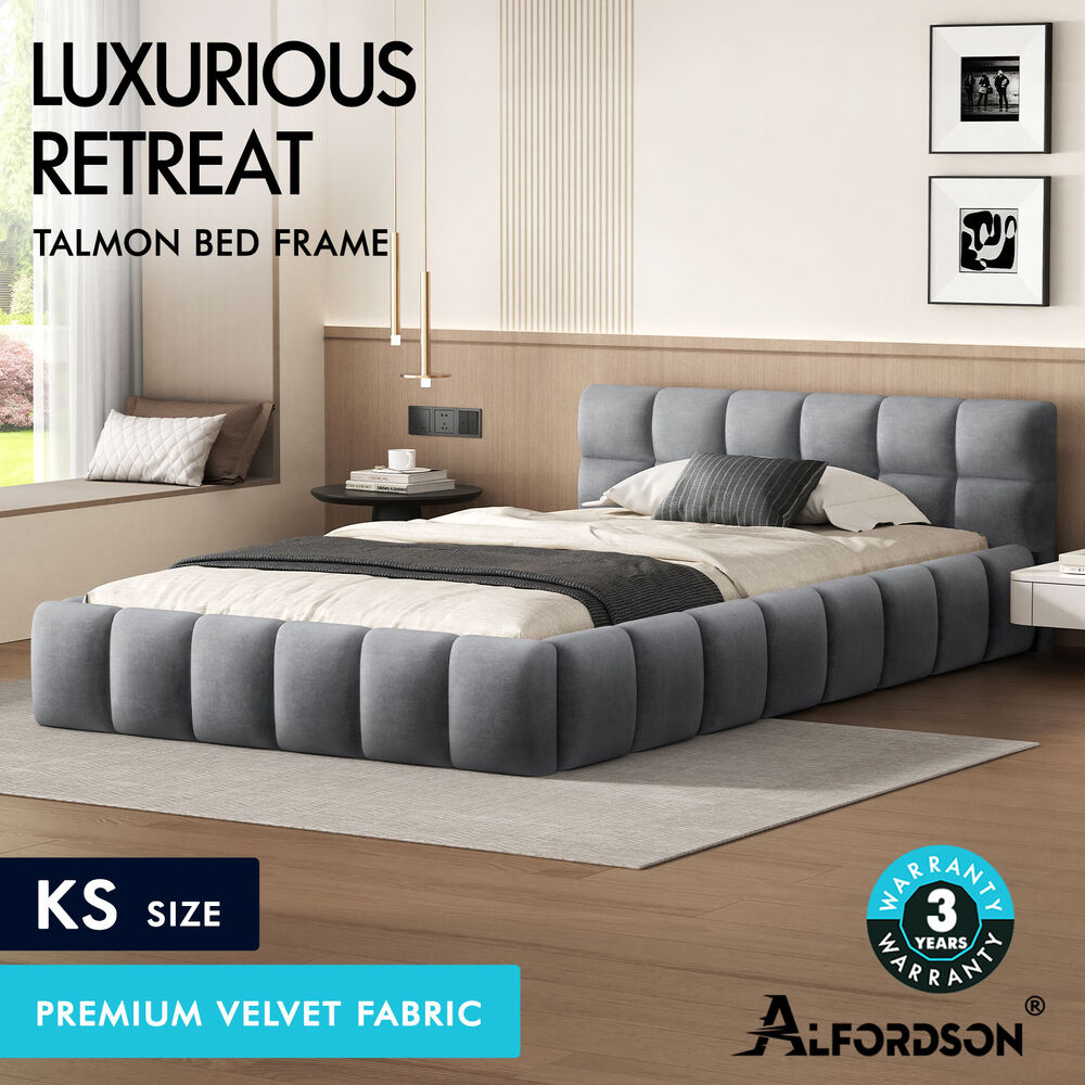 ALFORDSON Bed Frame Queen Double King Single Size Tufted Headboard Boucle Velvet - Picture 47 of 91