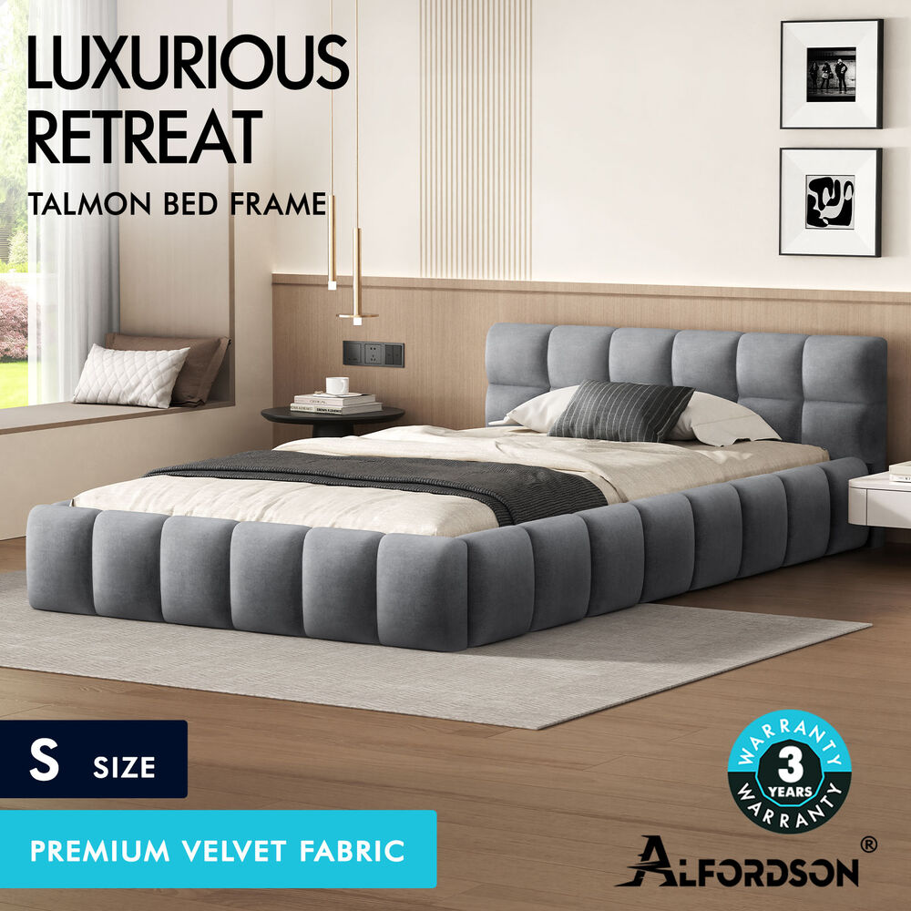 ALFORDSON Bed Frame Queen Double King Single Size Tufted Headboard Boucle Velvet - Picture 83 of 91