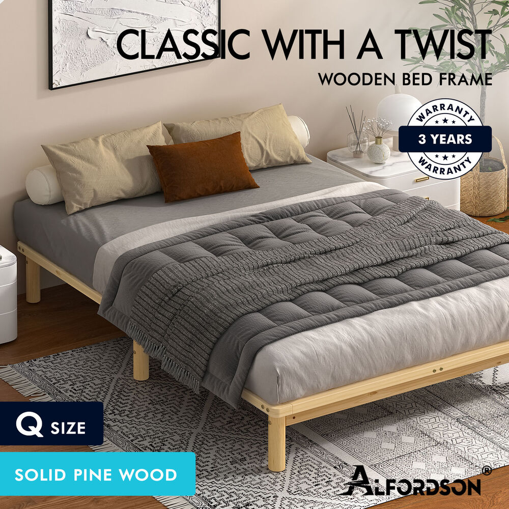 ALFORDSON Bed Frame Queen Double King Single Size Wooden Mattress Base White/Oak - Picture 349 of 864