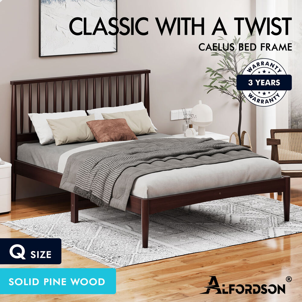 ALFORDSON Bed Frame Queen Double King Single Size Wooden Mattress Base White/Oak - Picture 553 of 864