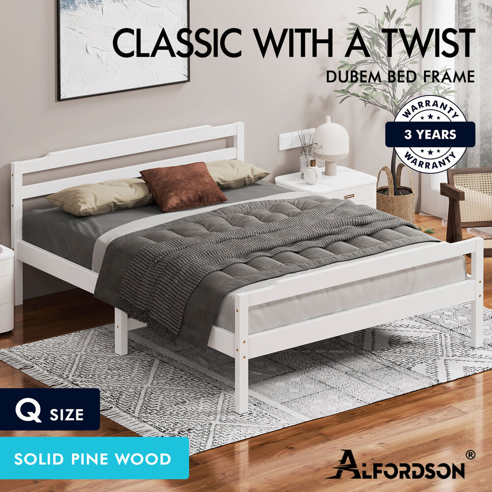 ALFORDSON Bed Frame Queen Double King Single Size Wooden Mattress Base White/Oak - Picture 661 of 864