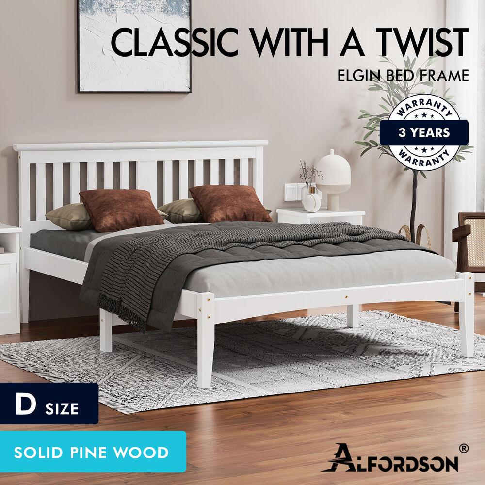 ALFORDSON Bed Frame Queen Double King Single Size Wooden Mattress Base White/Oak - Picture 685 of 864