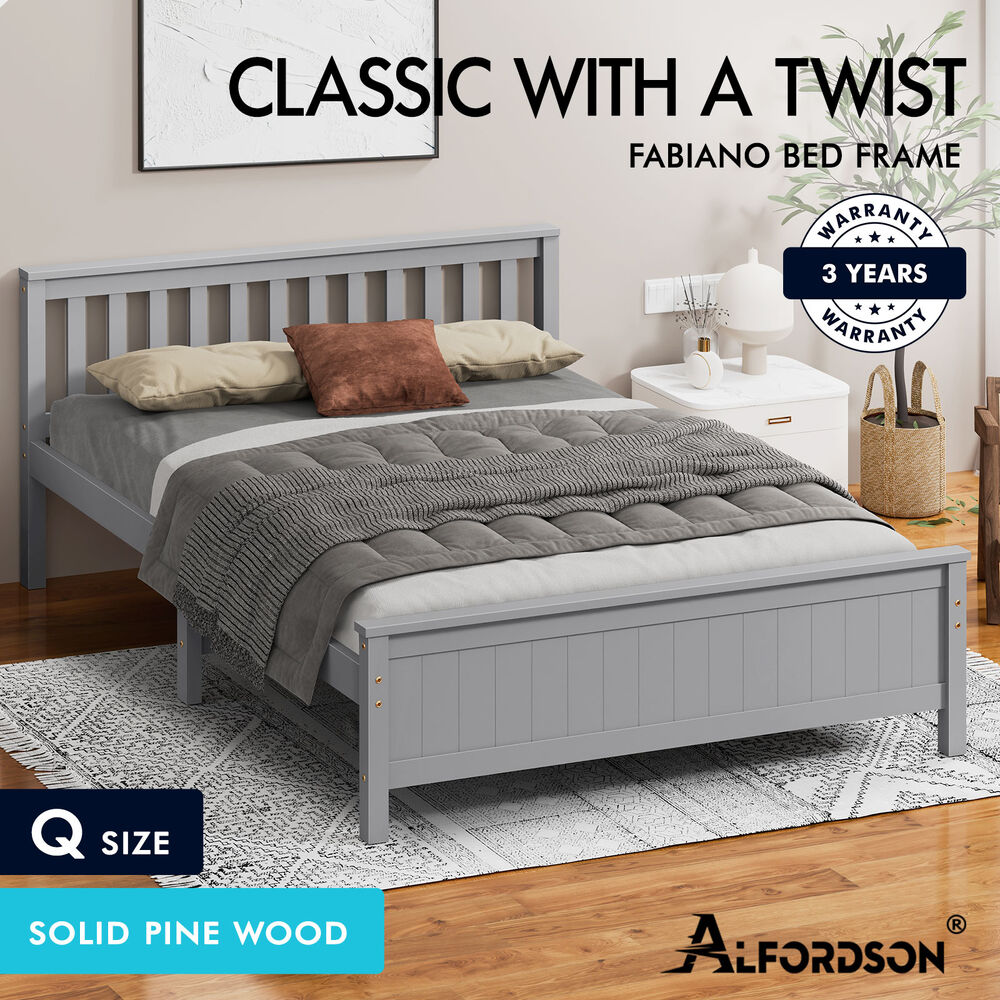 ALFORDSON Bed Frame Queen Double King Single Size Wooden Mattress Base White/Oak - Picture 781 of 864