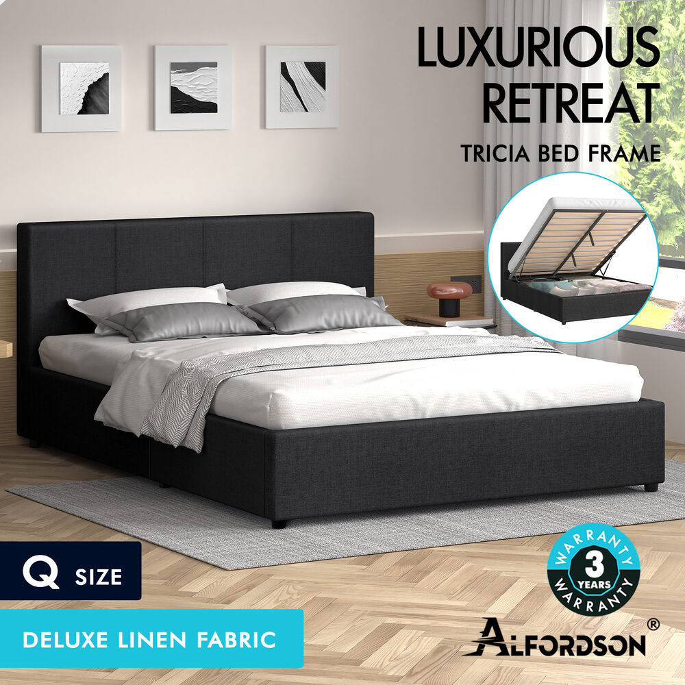 ALFORDSON Bed Frame Double Queen King RGB LED Gas Lift Storage Base Leather - Picture 207 of 1,903