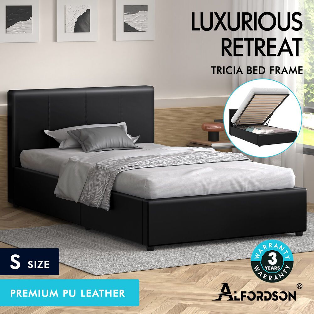 ALFORDSON Bed Frame Double Queen King RGB LED Gas Lift Storage Base Leather - Picture 243 of 1,903