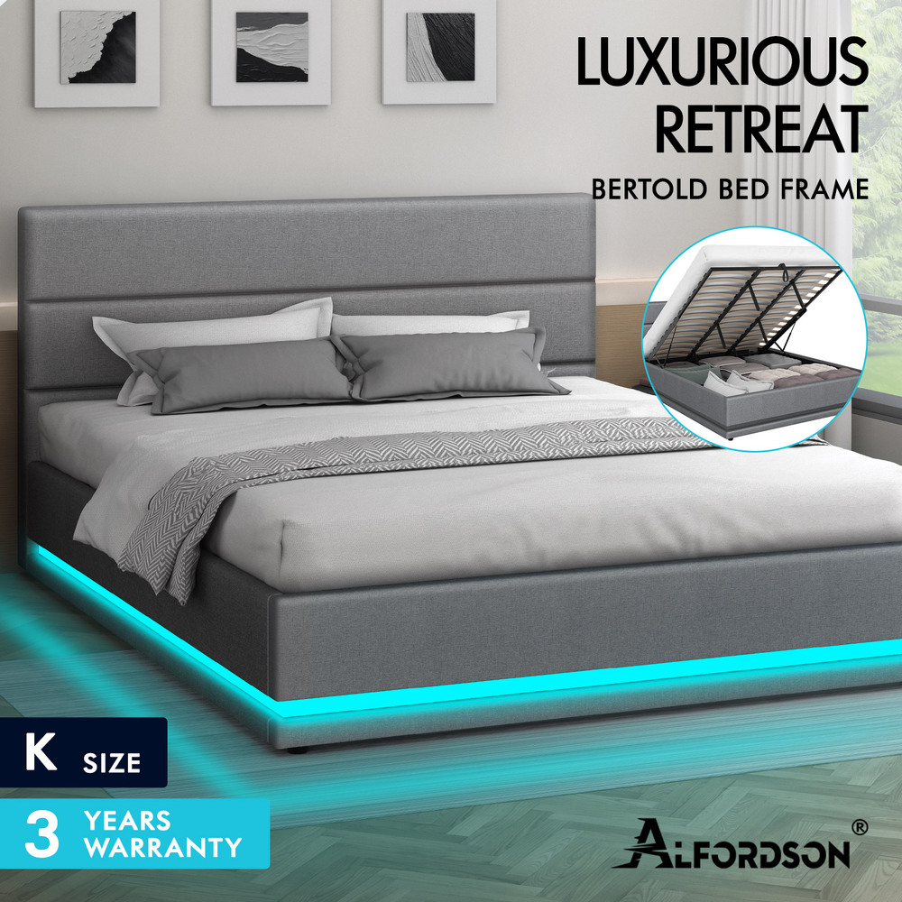 ALFORDSON Bed Frame Queen Double King Single RGB LED Gas Lift Storage Base - Picture 86 of 301