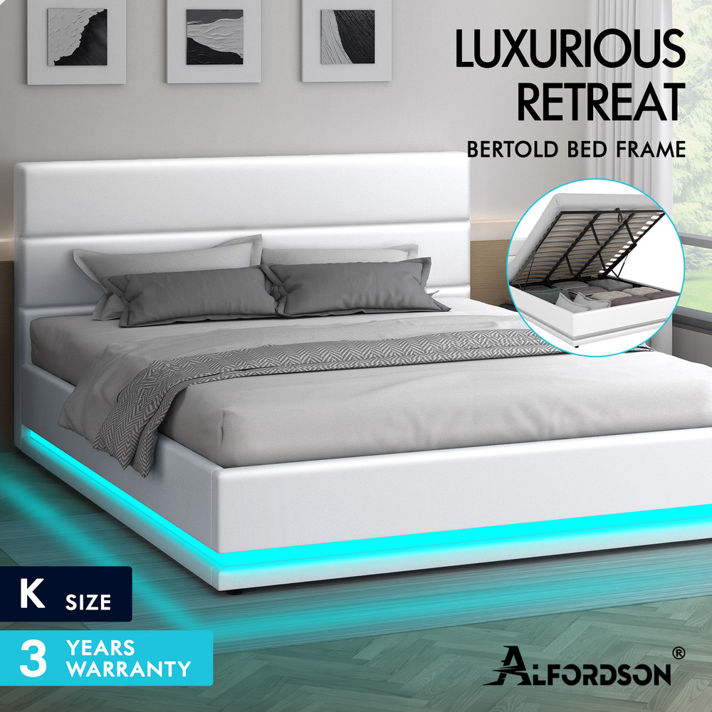 ALFORDSON Bed Frame Queen Double King Single RGB LED Gas Lift Storage Base - Picture 110 of 301