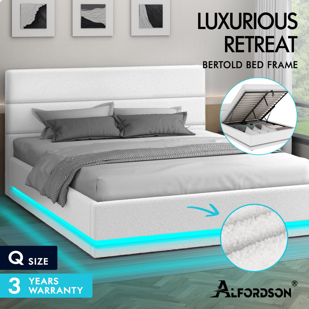 ALFORDSON Bed Frame Queen Double King Single RGB LED Gas Lift Storage Base - Picture 182 of 301