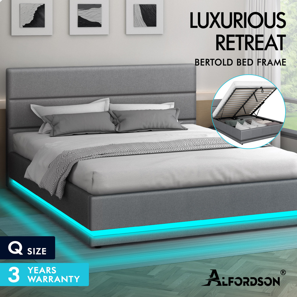 ALFORDSON Bed Frame Queen Double King Single RGB LED Gas Lift Storage Base - Picture 206 of 301