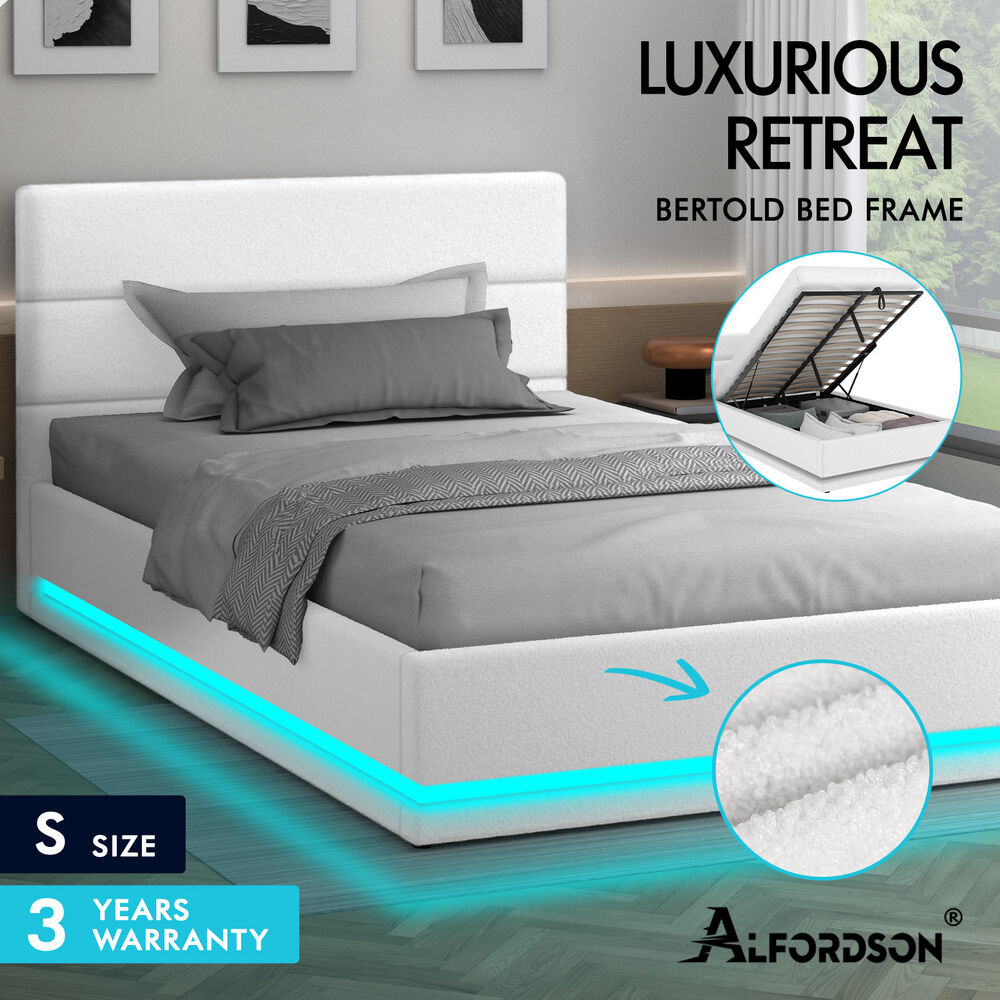 ALFORDSON Bed Frame Double Queen King RGB LED Gas Lift Storage Base Leather - Picture 447 of 1,903