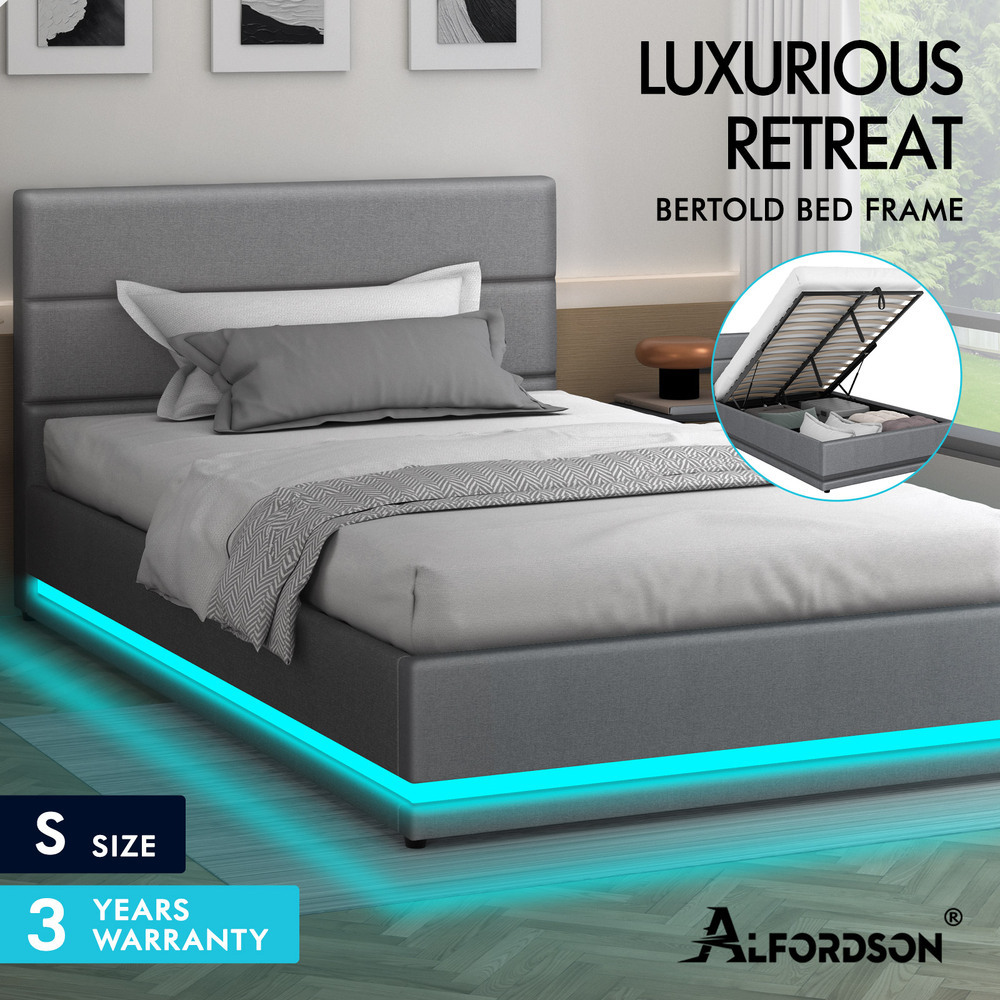 ALFORDSON Bed Frame Double Queen King RGB LED Gas Lift Storage Base Leather - Picture 1,821 of 1,903