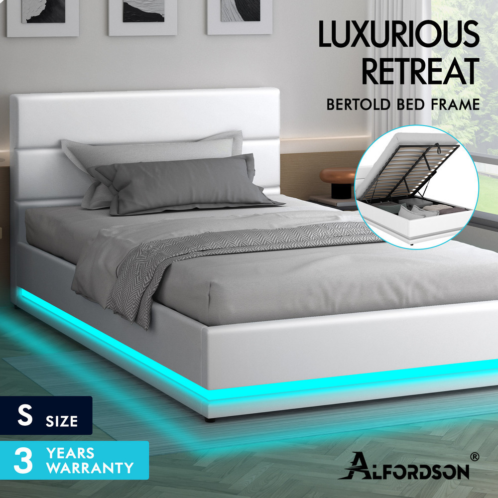 ALFORDSON Bed Frame Double Queen King RGB LED Gas Lift Storage Base Leather - Picture 471 of 1,903