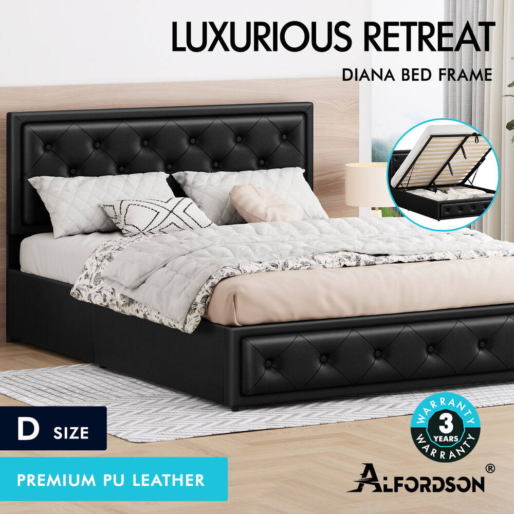 ALFORDSON Bed Frame Double Queen King RGB LED Gas Lift Storage Base Leather - Picture 483 of 1,903