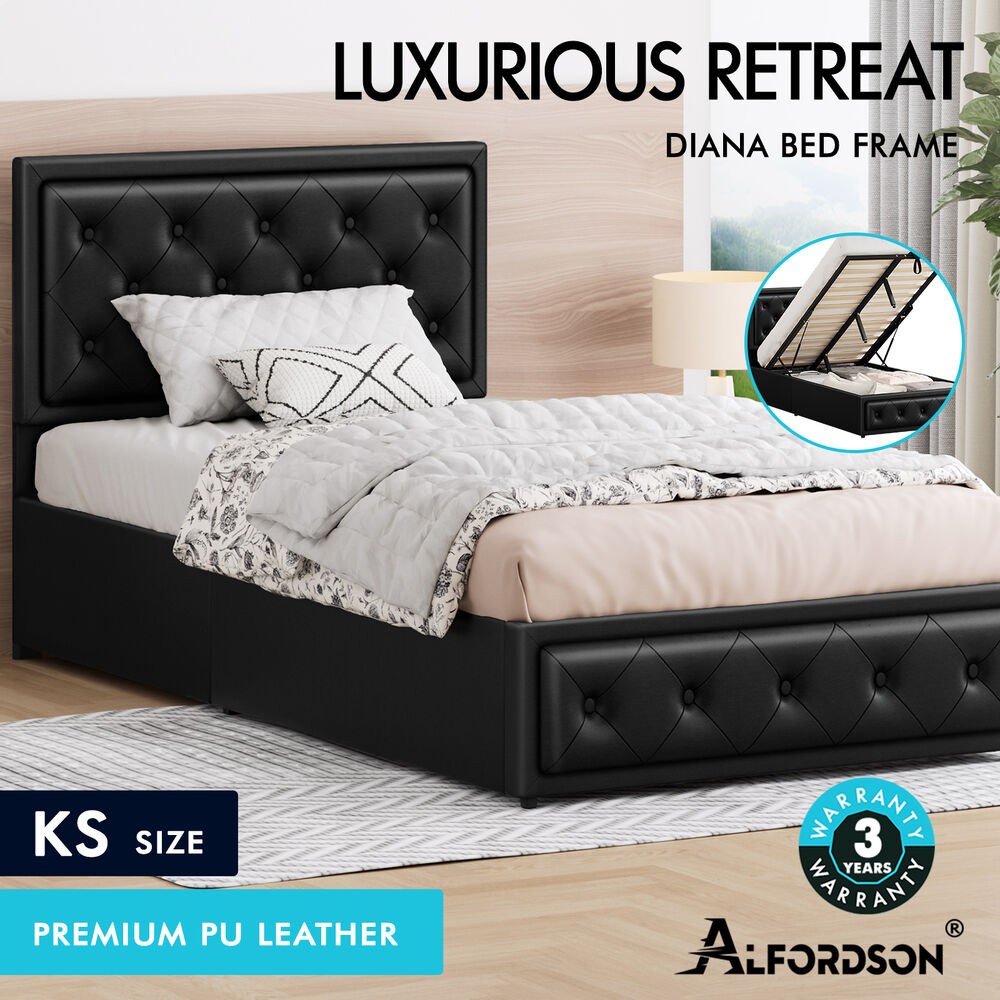 ALFORDSON Bed Frame Double Queen King RGB LED Gas Lift Storage Base Leather - Picture 555 of 1,903