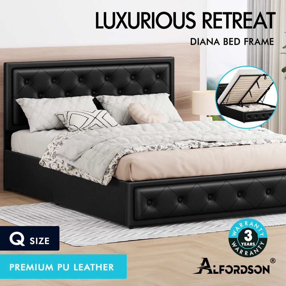 ALFORDSON Bed Frame Double Queen King RGB LED Gas Lift Storage Base Leather - Picture 591 of 1,903