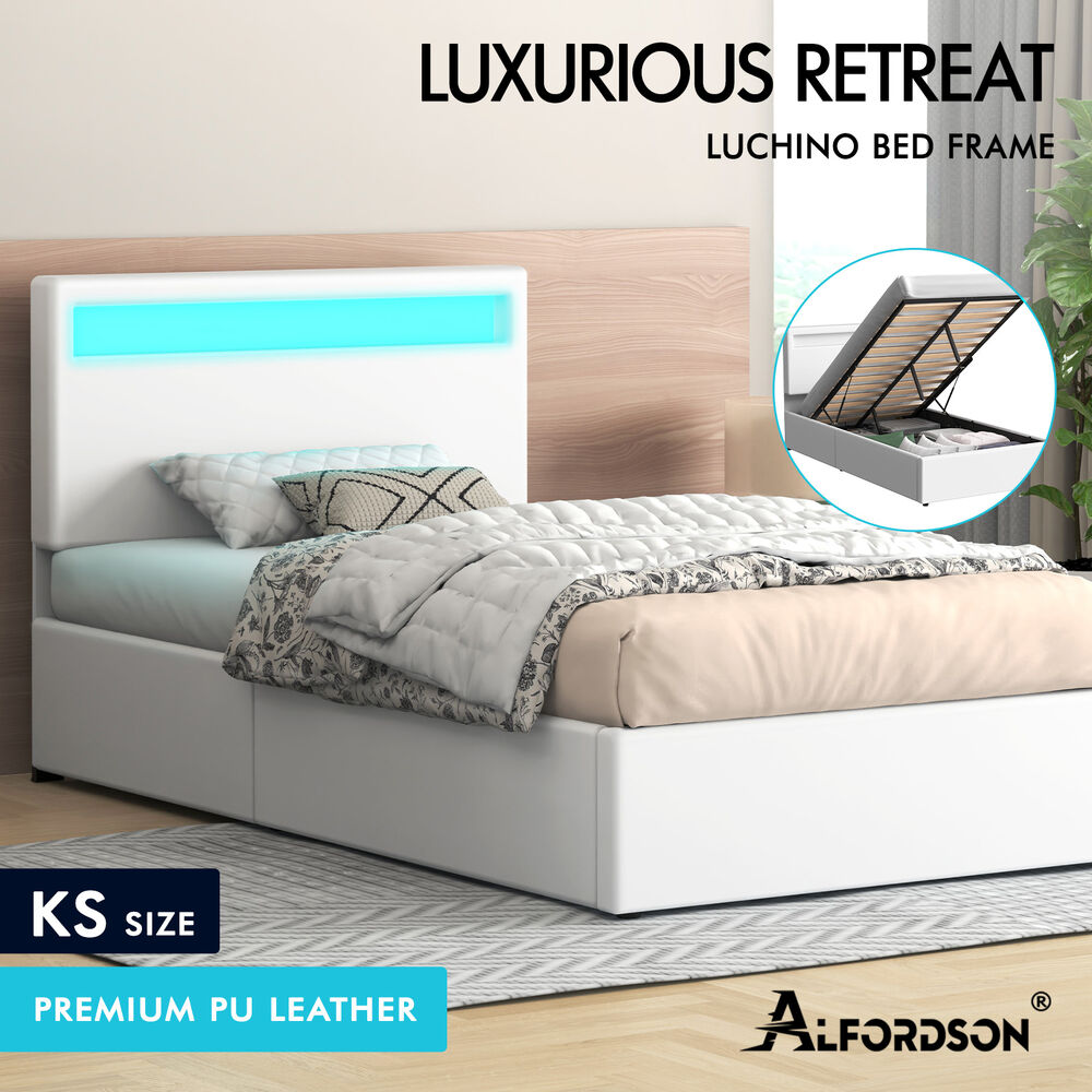 ALFORDSON Bed Frame Double Queen King RGB LED Gas Lift Storage Base Leather - Picture 1,023 of 1,903