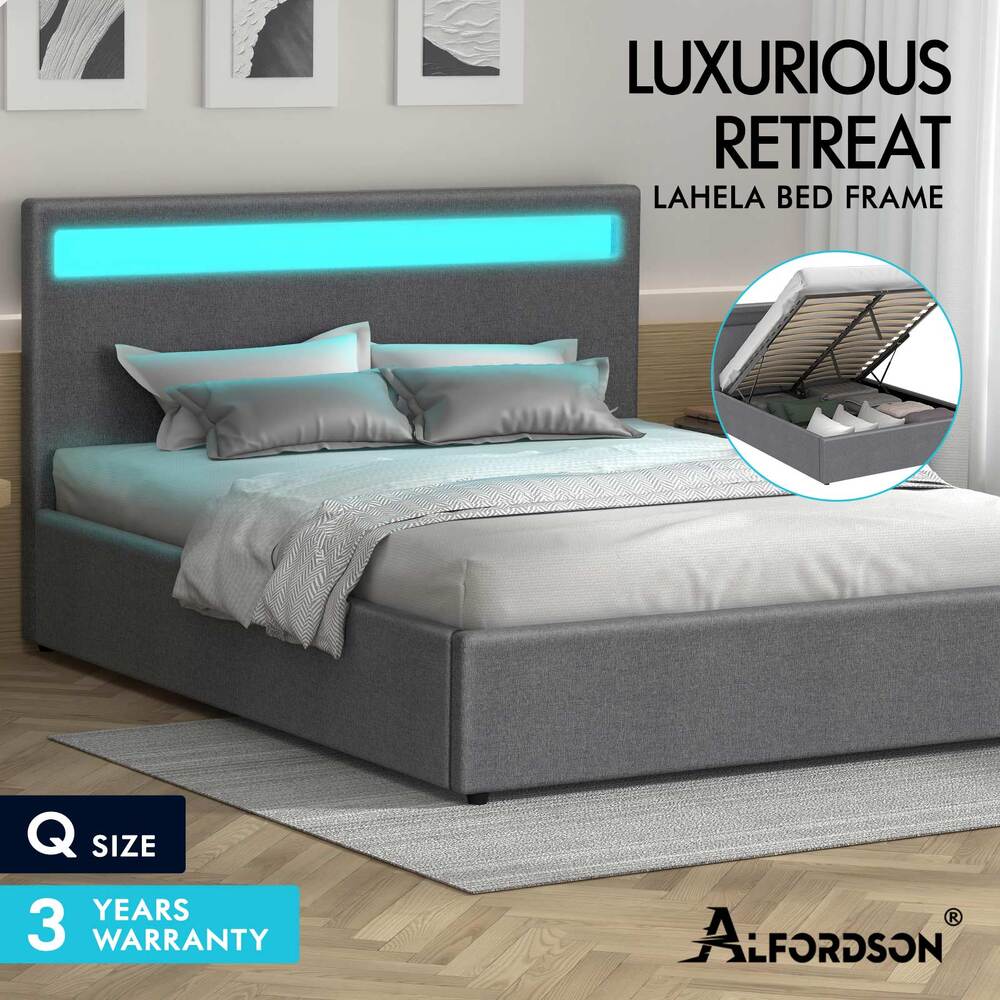 ALFORDSON Bed Frame Double Queen King RGB LED Gas Lift Storage Base - Picture 110 of 145