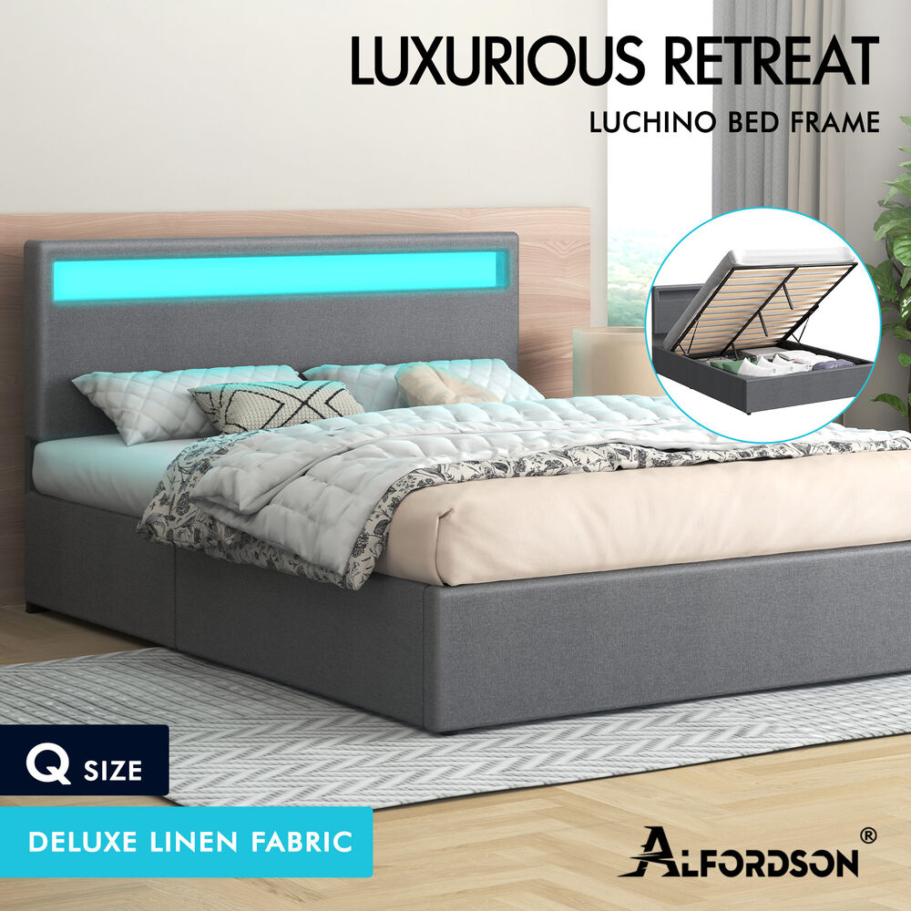 ALFORDSON Bed Frame Double Queen King RGB LED Gas Lift Storage Base Leather - Picture 1,058 of 1,903