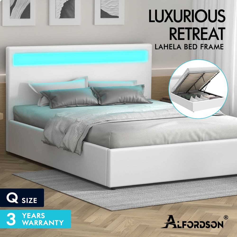 ALFORDSON Bed Frame Double Queen King RGB LED Gas Lift Storage Base - Picture 134 of 145