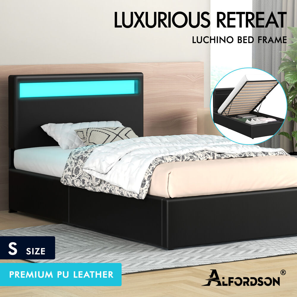 ALFORDSON Bed Frame Double Queen King RGB LED Gas Lift Storage Base Leather - Picture 1,082 of 1,903