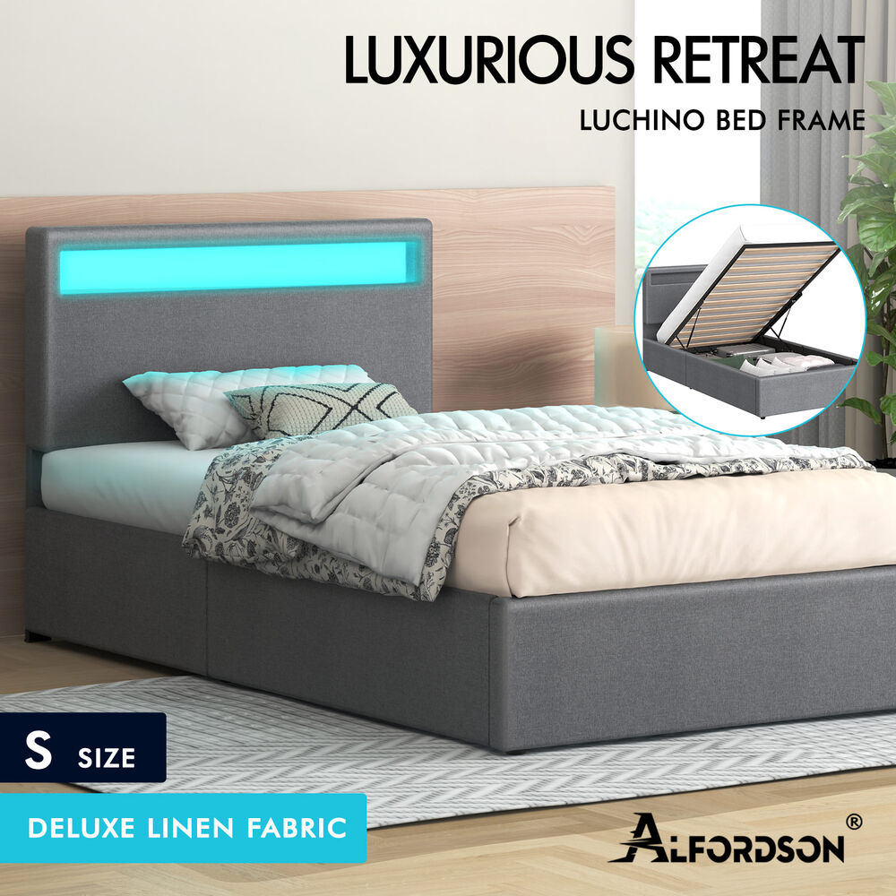 ALFORDSON Bed Frame Double Queen King RGB LED Gas Lift Storage Base Leather - Picture 1,104 of 1,903