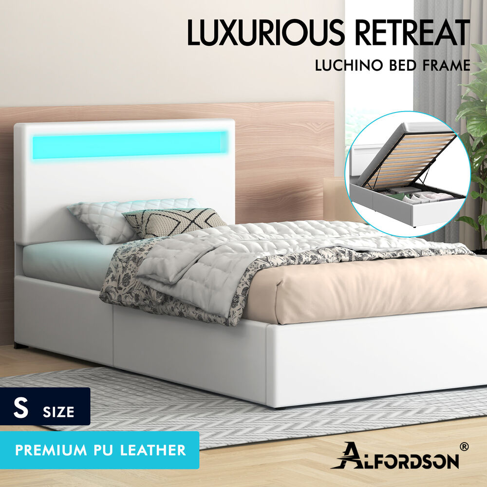 ALFORDSON Bed Frame Double Queen King RGB LED Gas Lift Storage Base Leather - Picture 1,115 of 1,903