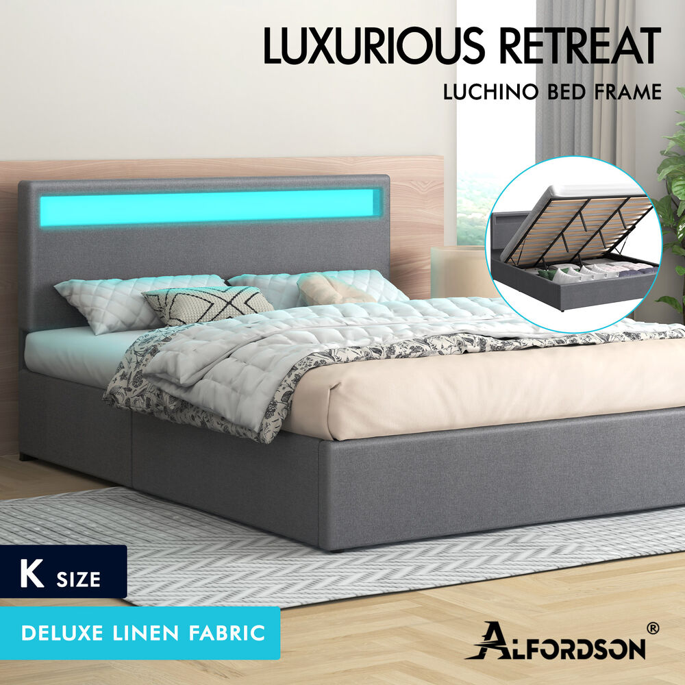 ALFORDSON Bed Frame Double Queen King Single RGB LED Gas Lift Storage Base - Picture 61 of 225