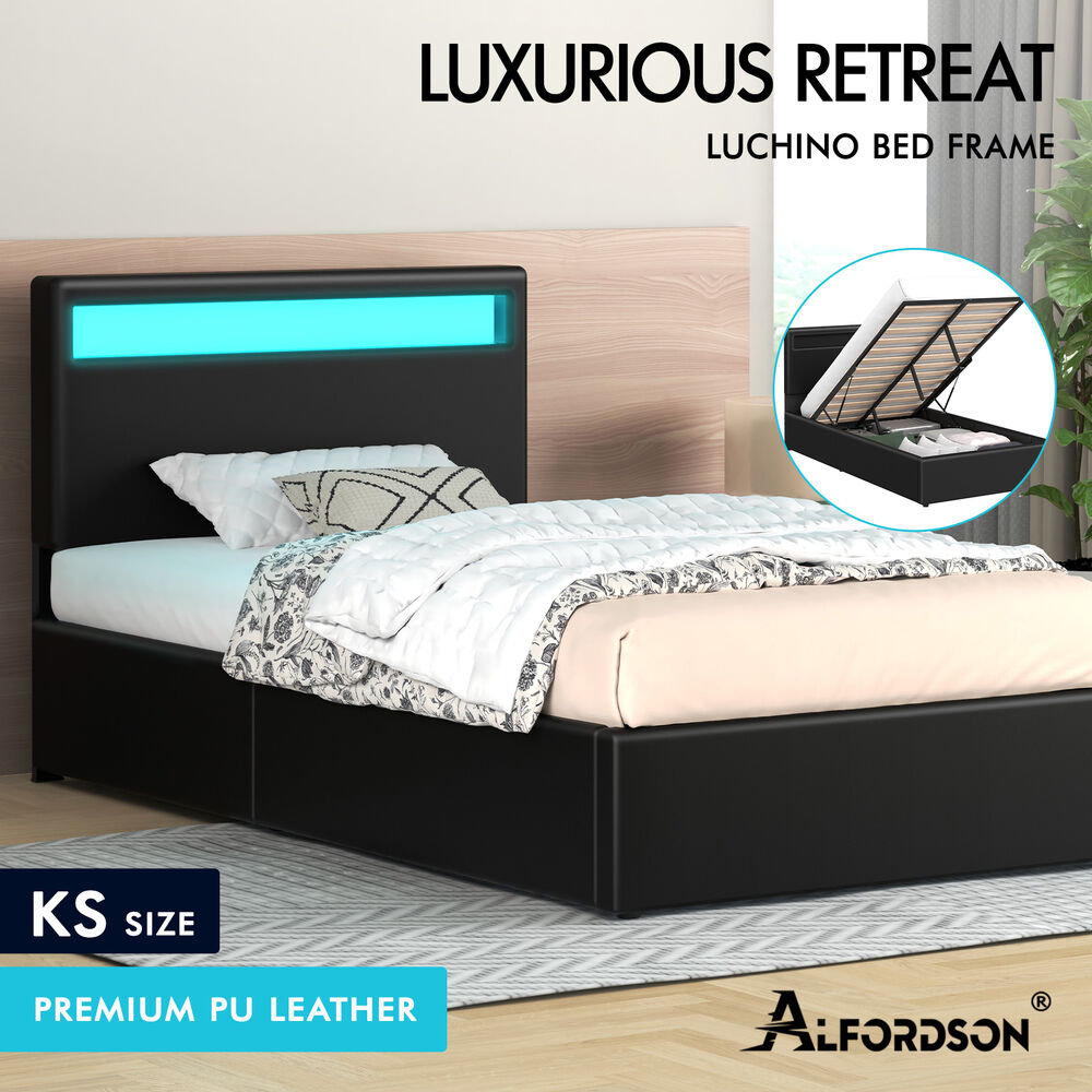 ALFORDSON Bed Frame Double Queen King Single RGB LED Gas Lift Storage Base - Picture 116 of 225
