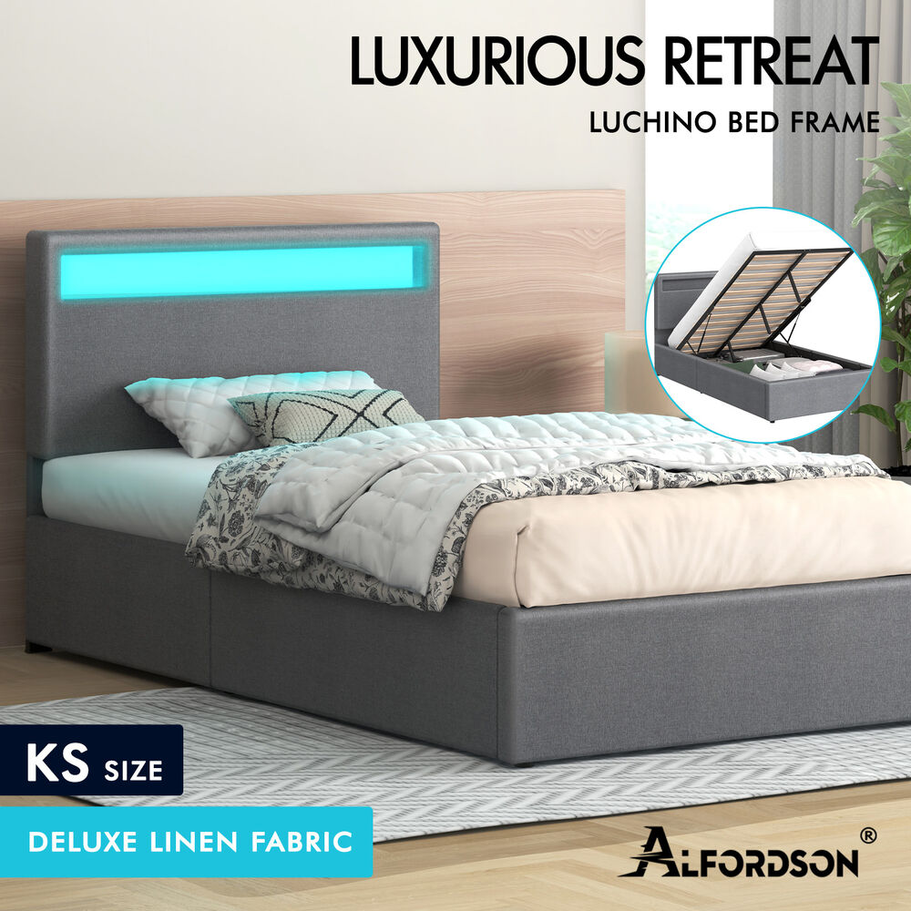 ALFORDSON Bed Frame Double Queen King Single RGB LED Gas Lift Storage Base - Picture 105 of 225