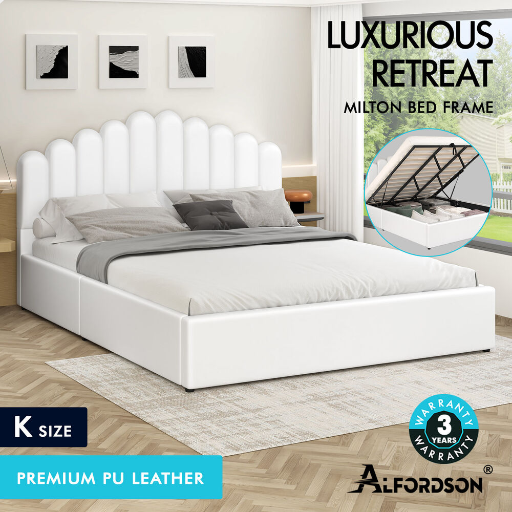 ALFORDSON Bed Frame Queen Double King Single Gas Lift Storage Leather Boucle - Picture 90 of 244
