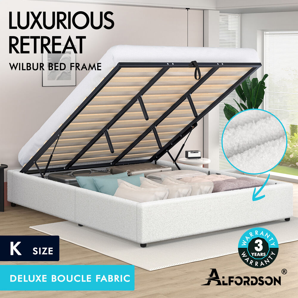 ALFORDSON Bed Frame Queen Double King Single Gas Lift Storage Fabric Boucle - Picture 74 of 361