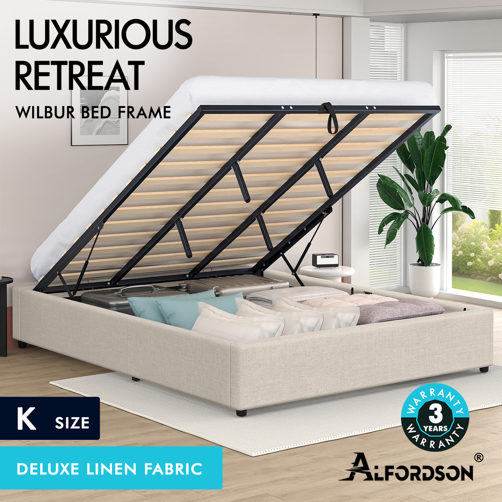ALFORDSON Bed Frame Queen Double King Single Gas Lift Storage Fabric Boucle - Picture 98 of 361