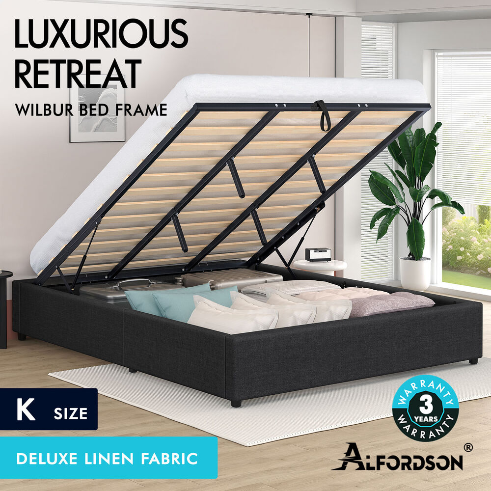 ALFORDSON Bed Frame Queen Double King Single Gas Lift Storage Fabric Boucle - Picture 86 of 361