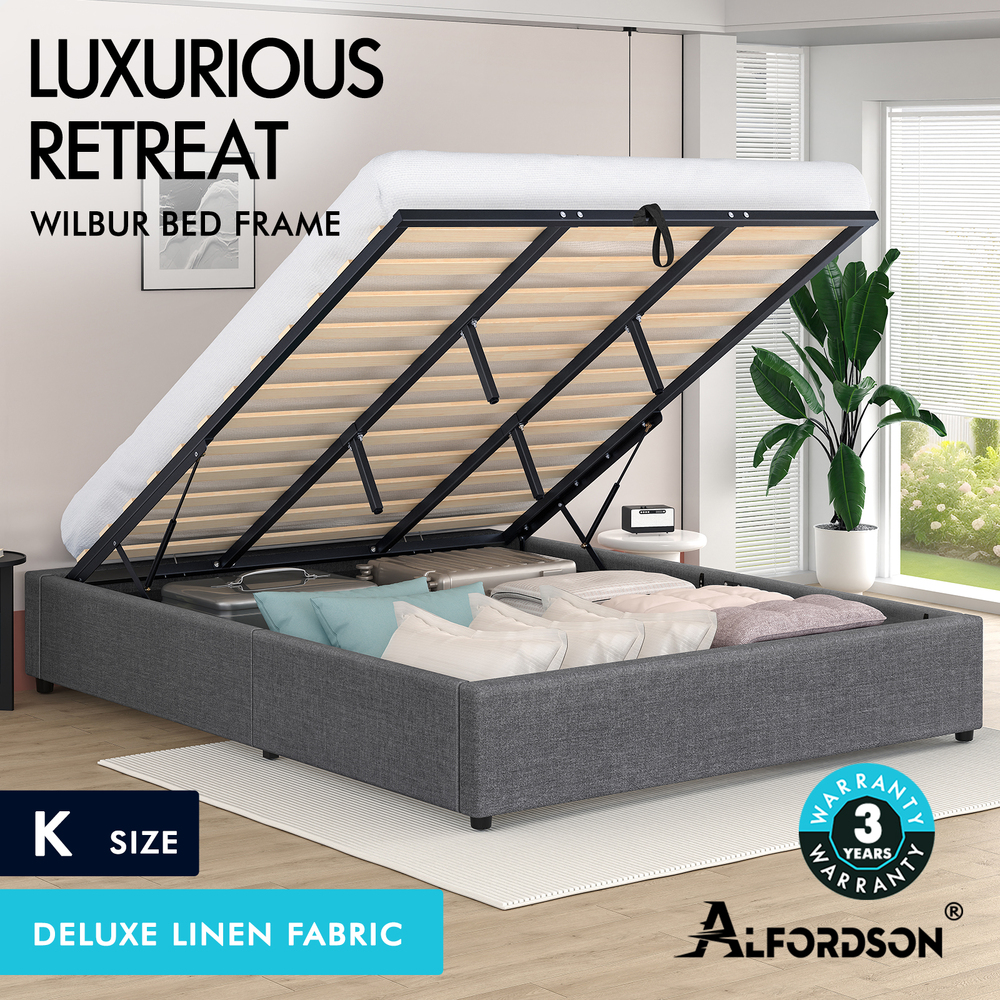 ALFORDSON Bed Frame Queen Double King Single Gas Lift Storage Fabric Boucle - Picture 110 of 361