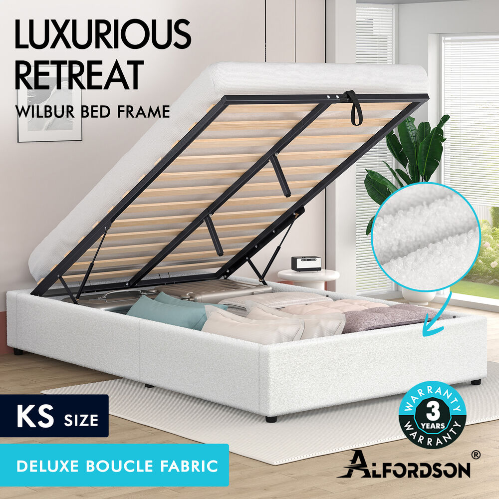 ALFORDSON Bed Frame Queen Double King Single Gas Lift Storage Fabric Boucle - Picture 146 of 361