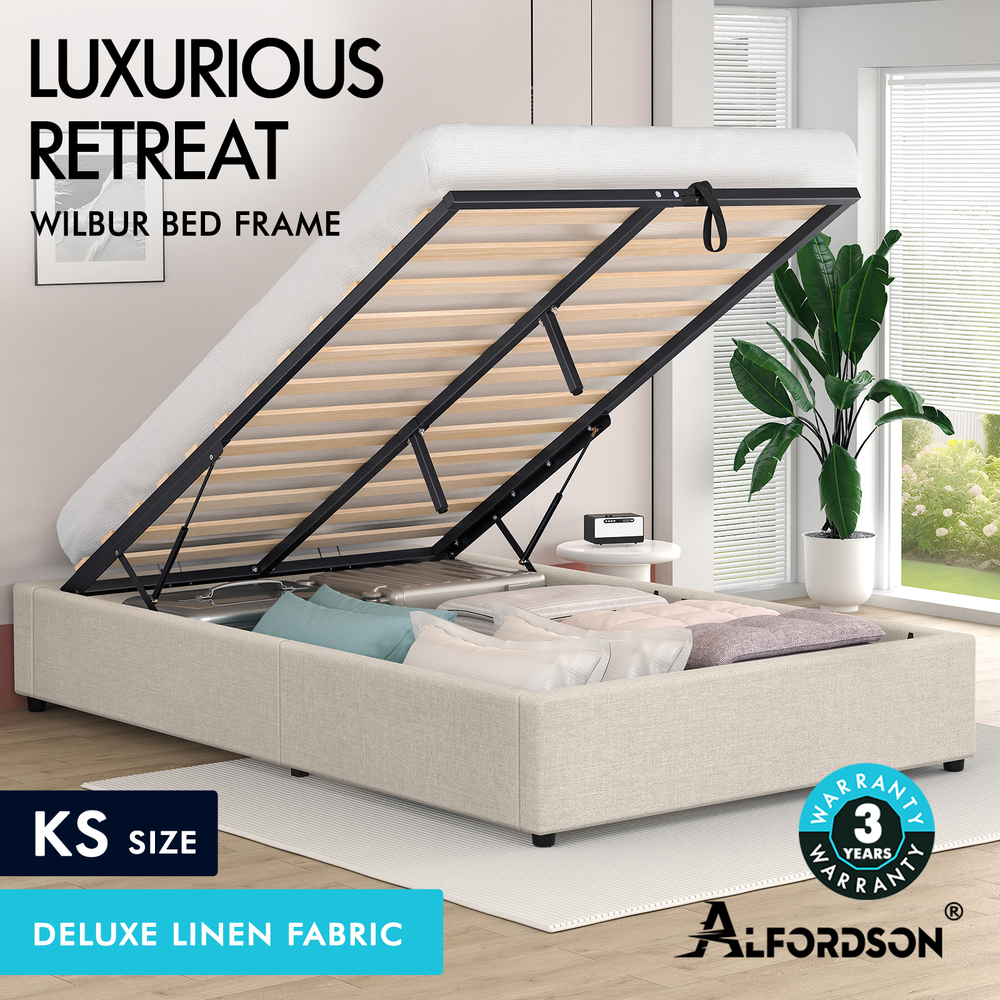 ALFORDSON Bed Frame Queen Double King Single Gas Lift Storage Fabric Boucle - Picture 170 of 361