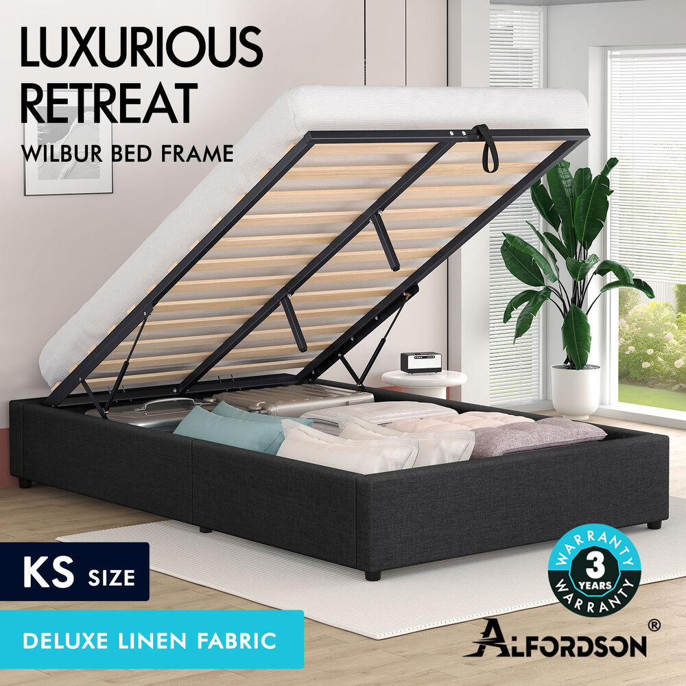 ALFORDSON Bed Frame Queen Double King Single Gas Lift Storage Fabric Boucle - Picture 158 of 361