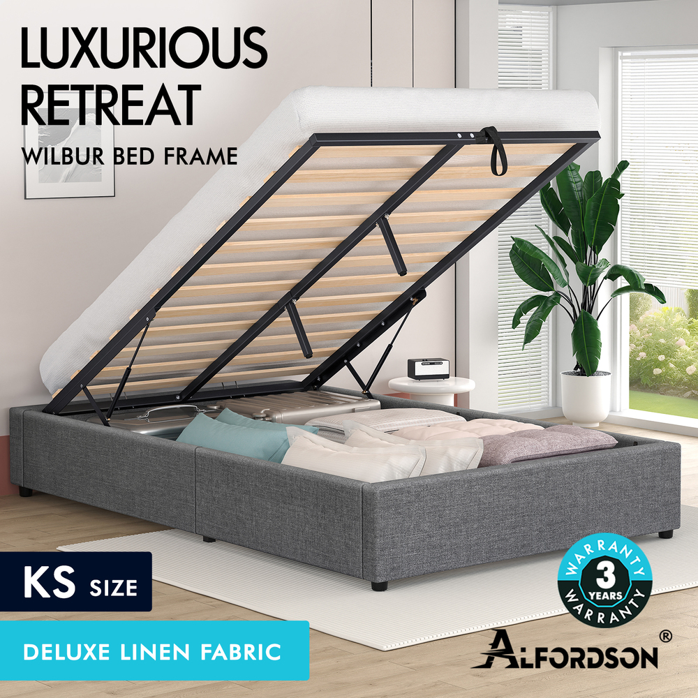 ALFORDSON Bed Frame Queen Double King Single Gas Lift Storage Fabric Boucle - Picture 182 of 361