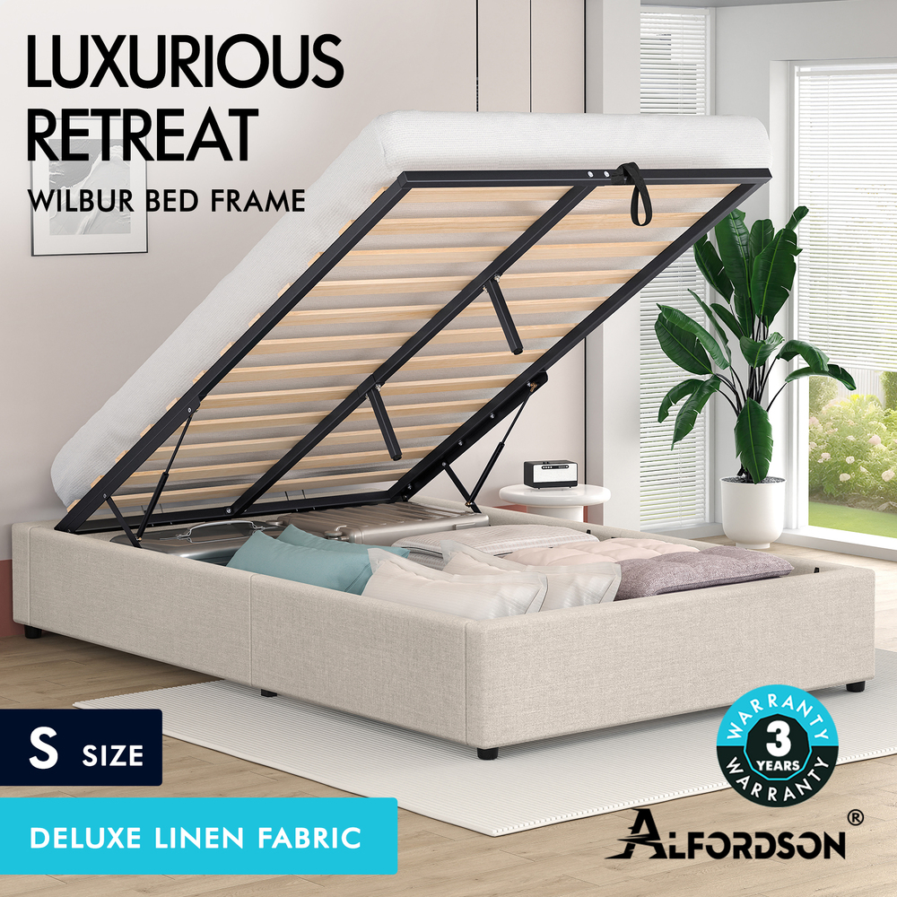 ALFORDSON Bed Frame Queen Double King Single Gas Lift Storage Fabric Boucle - Picture 302 of 361