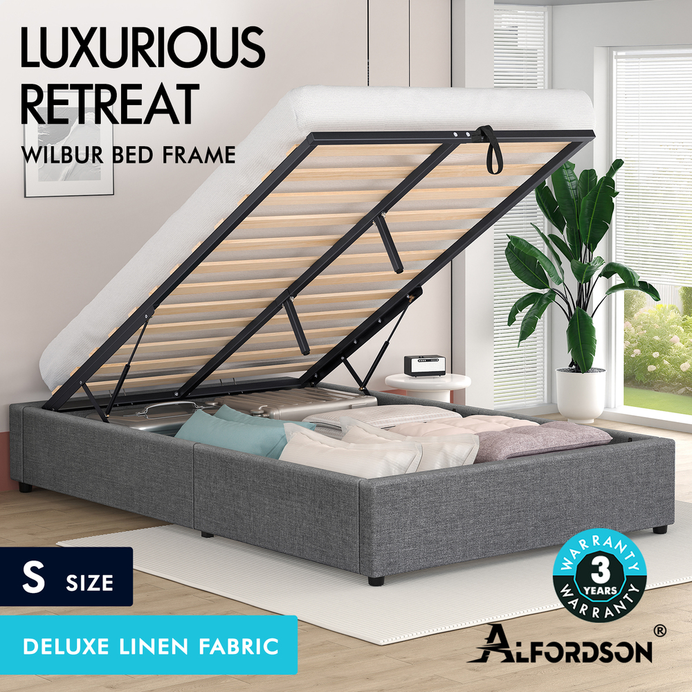 ALFORDSON Bed Frame Queen Double King Single Gas Lift Storage Fabric Boucle - Picture 326 of 361