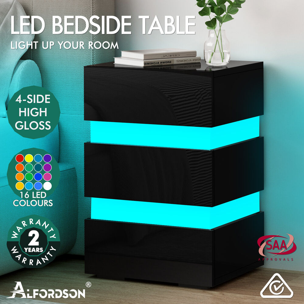 ALFORDSON Bedside Table RGB LED Nightstand 1/2/3 Drawers Side Table Storage - Picture 322 of 521