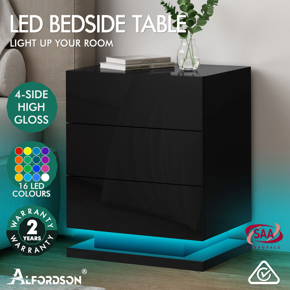 ALFORDSON Bedside Table RGB LED Nightstand 1/2/3 Drawers Side Table Storage - Picture 370 of 521