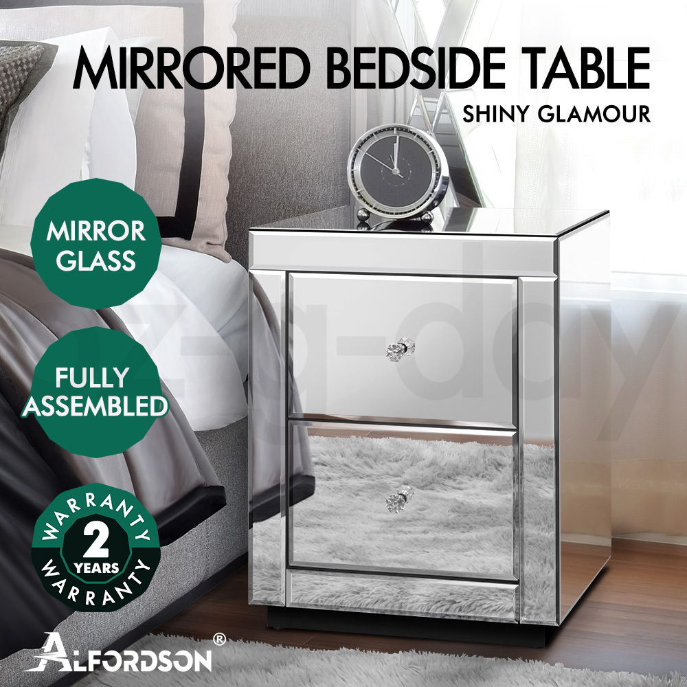 ALFORDSON Bedside Table Mirrored Cabinet Nightstand Side End Table Drawers - Picture 37 of 76