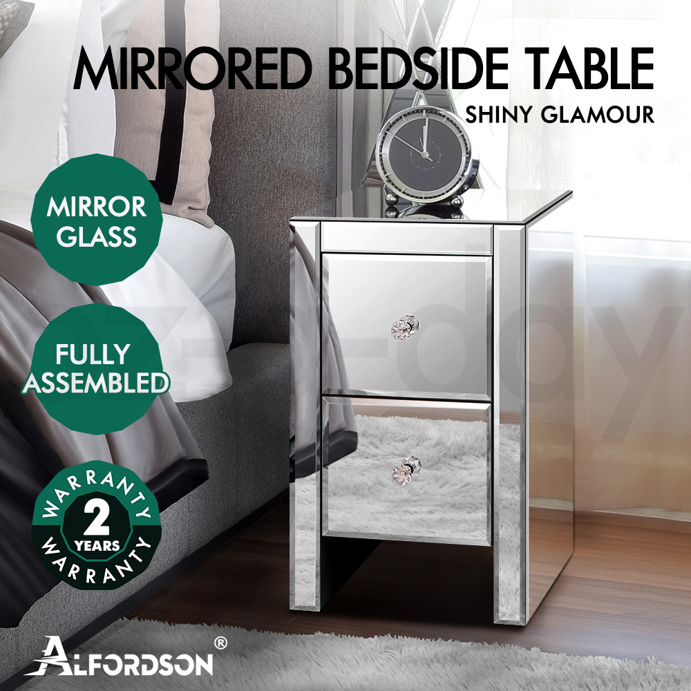 ALFORDSON Bedside Table Mirrored Cabinet Nightstand Side End Table Drawers - Picture 7 of 76