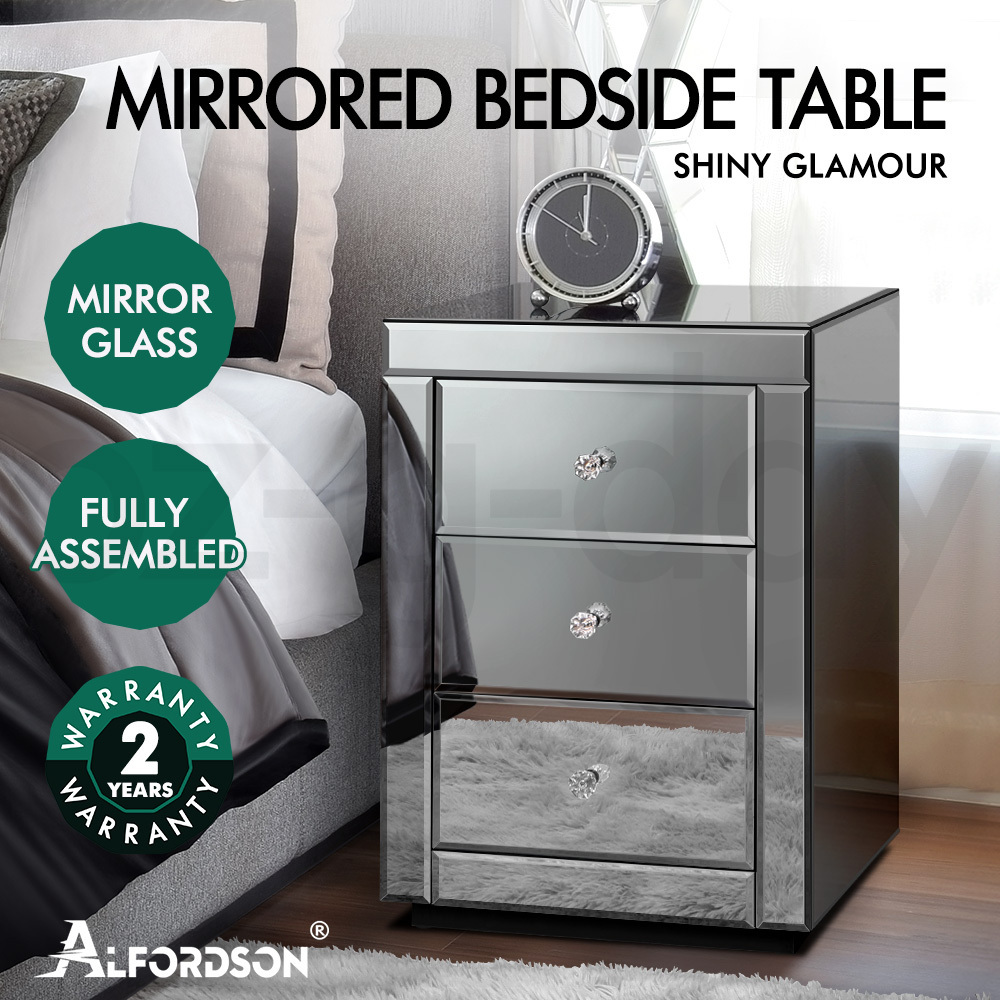 ALFORDSON Bedside Table Mirrored Cabinet Nightstand Side End Table Drawers - Picture 57 of 76