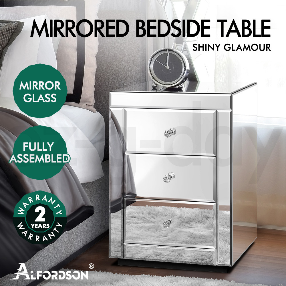 ALFORDSON Bedside Table Mirrored Cabinet Nightstand Side End Table Drawers - Picture 67 of 76