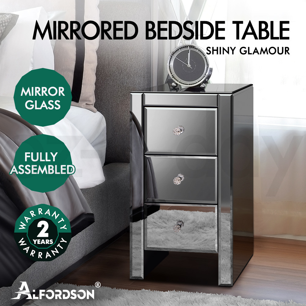 ALFORDSON Bedside Table Mirrored Cabinet Nightstand Side End Table Drawers - Picture 17 of 76