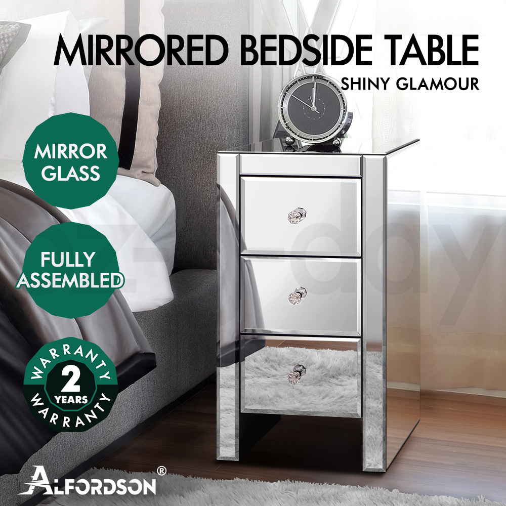 ALFORDSON Bedside Table Mirrored Cabinet Nightstand Side End Table Drawers - Picture 27 of 76