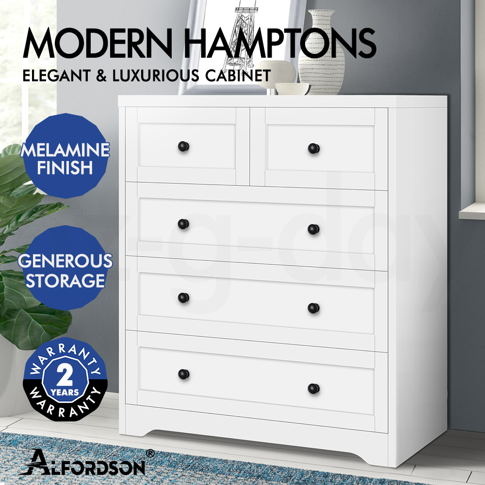ALFORDSON 5 Chest of Drawers Hamptons Storage Cabinet Dresser Tallboy - Picture 23 of 34